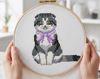 スコティッシュフォールド猫の水彩クロスステッチパターン - デザイン