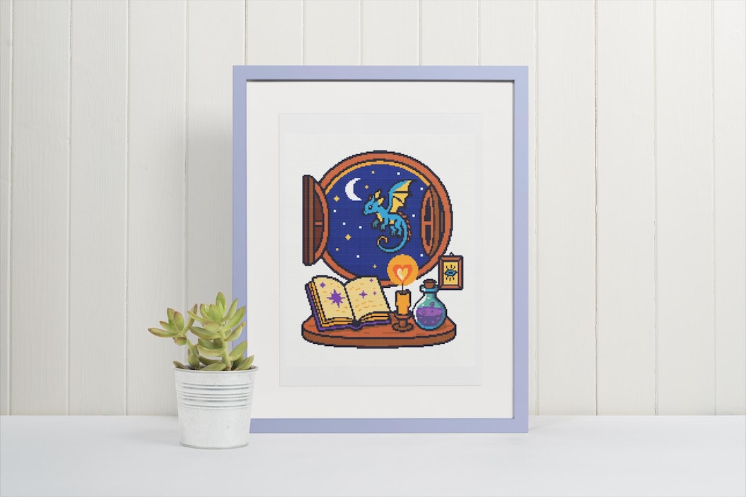 Magical Night Cross Stitch Pattern | Dragon, Magic Book & Potion ...