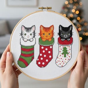 Kawaii Christmas Kittens Cross Stitch Pattern Set | Digital PDF Holiday Cat Gift