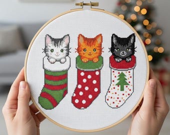 Kawaii Christmas Kittens Cross Stitch Pattern Set | Digital PDF Holiday Cat Gift