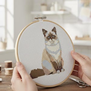 Patrón de punto de cruz para retrato de gato Ragdoll / Bordado de mascota (Descarga digital)