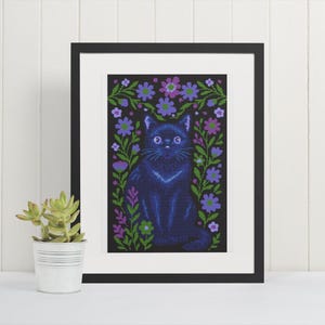 Black Cat Cross Stitch  | Home Decor | Instant PDF Pattern Download