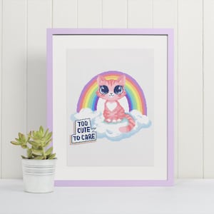 Cute Kitty Cross Stitch Pattern | Cat on Rainbow and Clouds | Kawaii Cat | Pastel Design | Cute Pet Lover Gift | Instant PDF Download