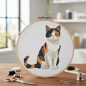 Schema punto croce ritratto di gatto calico / ricamo per animali domestici (download digitale PDF)