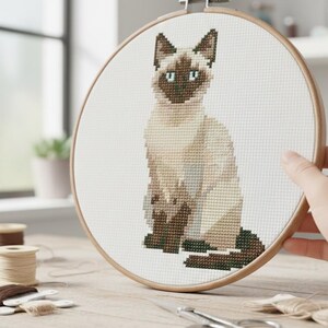 Siamese Cat Cross Stitch Pattern | Pet Portrait Embroidery (PDF)