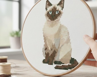 Siamese Cat Cross Stitch Pattern | Pet Portrait Embroidery (PDF)