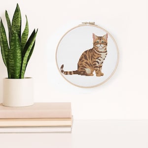 Bengal cat Cross Stitch Pattern | Digital Download PDF | Cute Pet Portrait Embroidery Design for Cat Lovers