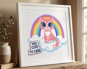 Kawaii Cat Cross Stitch Pattern | Rainbow Kitten, Pastel Colors (PDF Download)