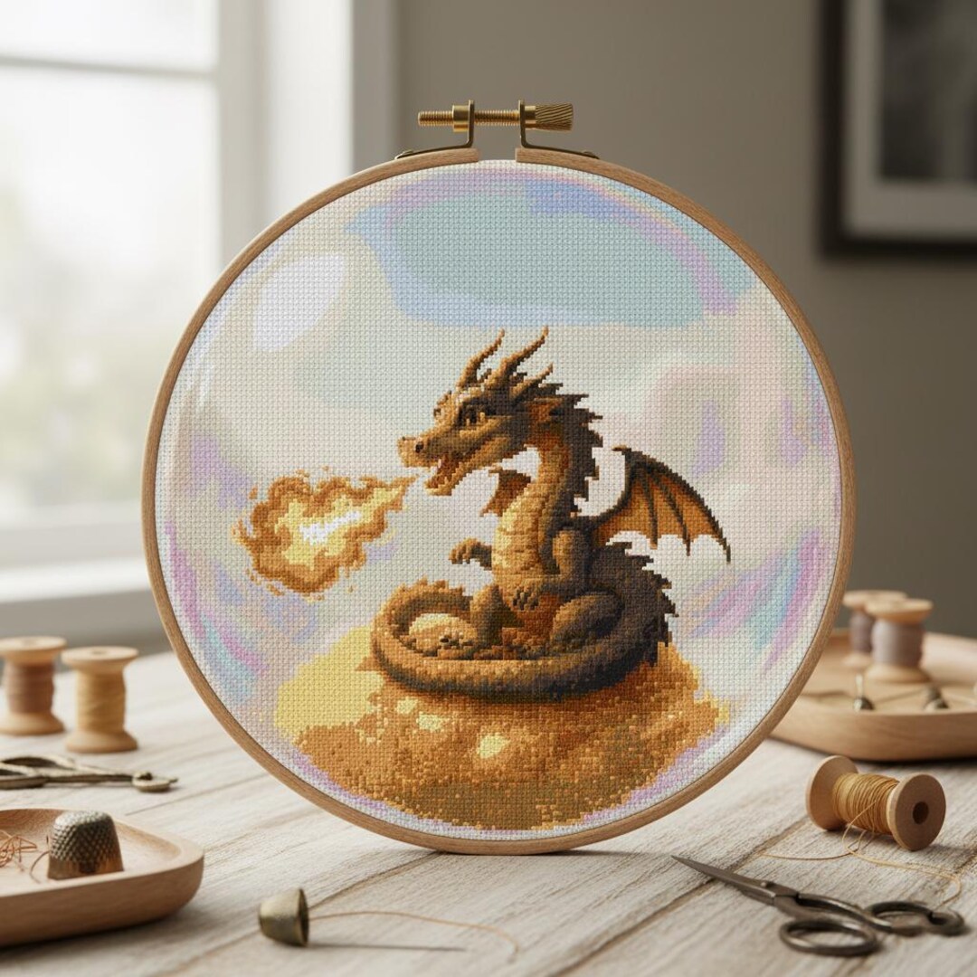 Dragon in Bubble Cross Stitch Pattern | Fantasy Fire Chart (PDF) - Etsy