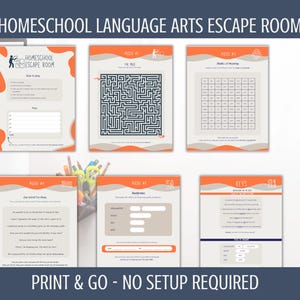 Language Arts Homeschool Escape Room; printable escape room puzzles for families