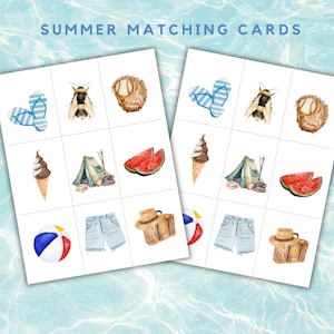 Summer Matching Game: Watercolor Toddler Activity (PDF)