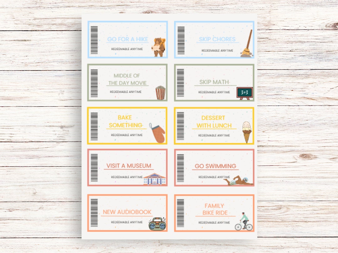 Homeschool Printable Kids Coupons - Etsy