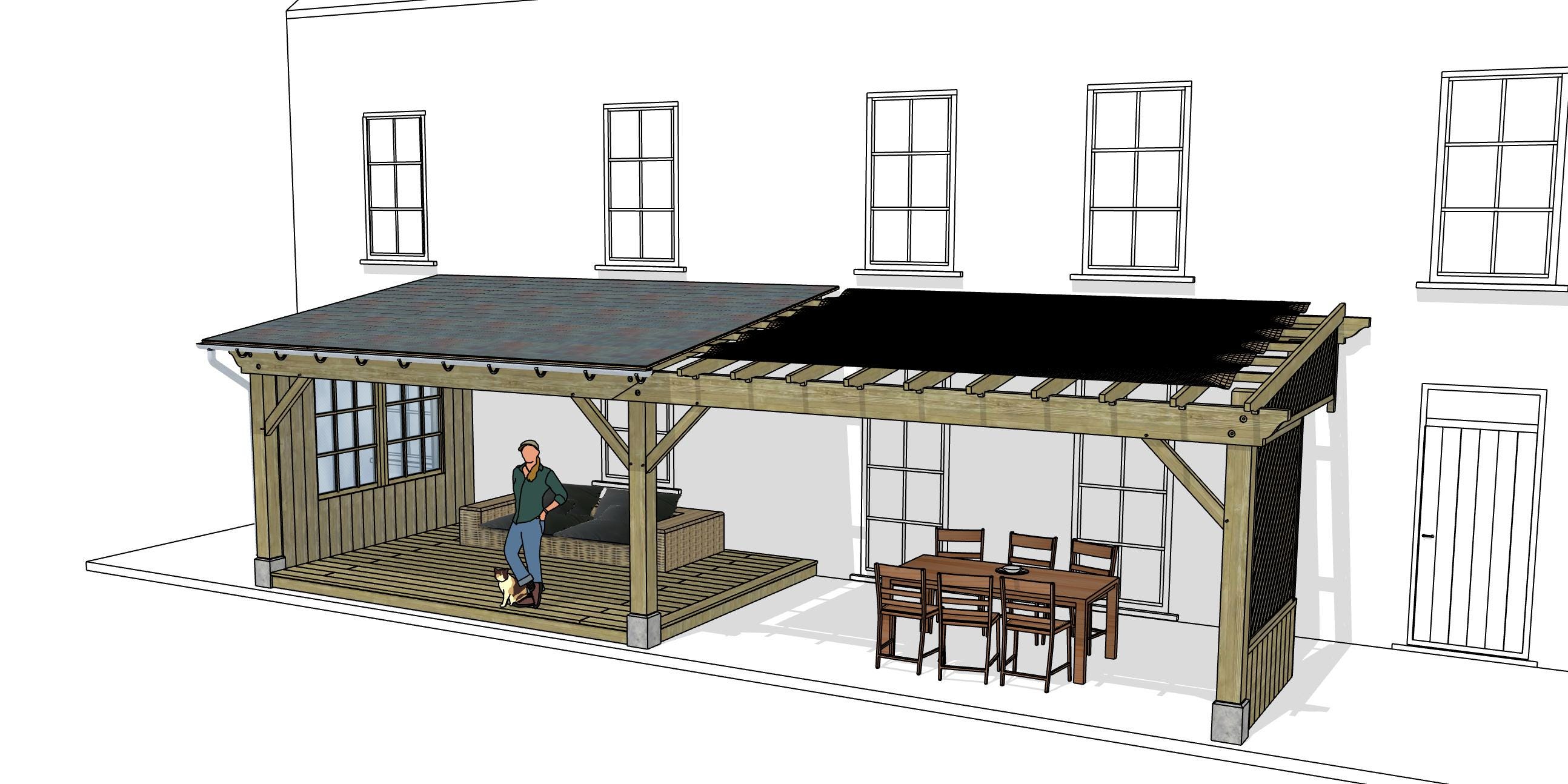 Trio de plans de pergola : pergola en bois avec abri intégré (PDF)