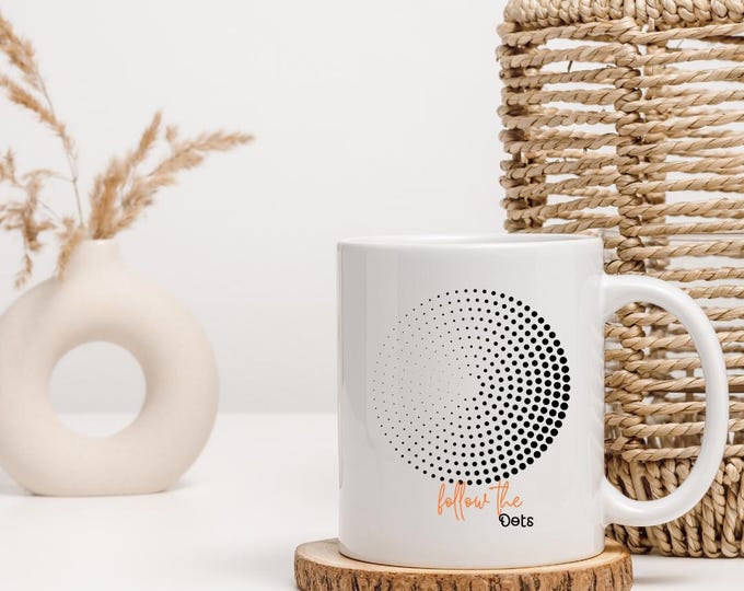 Ceramic Mug with White Polka Dots - 11oz  Personalize with Monogram  Handmade Drinkware