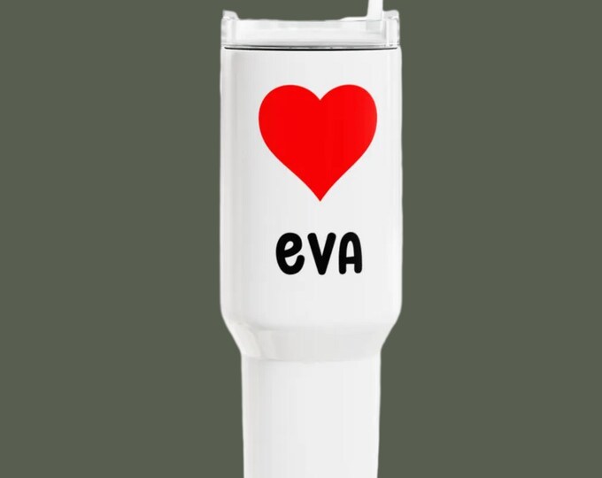 Personalized 40oz Tumbler with Name and Red Heart Design
