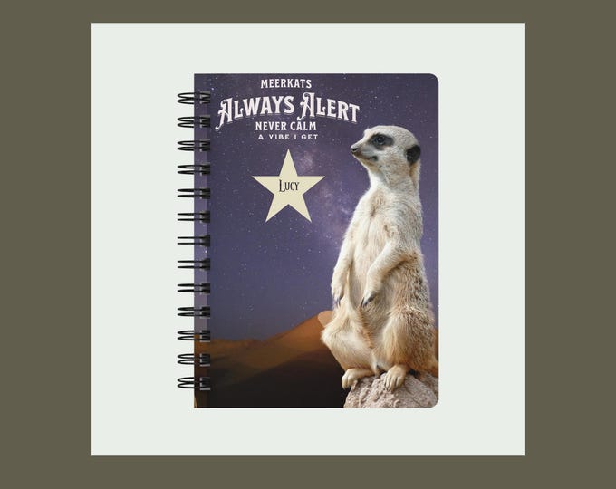 Funny Meerkat Lovers Spiral Bound Journal  Personalized Gift Notebook for Animal Lovers Cute Stationery Custom Sketchbook
