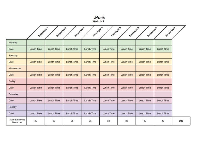 2 - Color Coded Team Schedule Templates (google Sheets) - Etsy