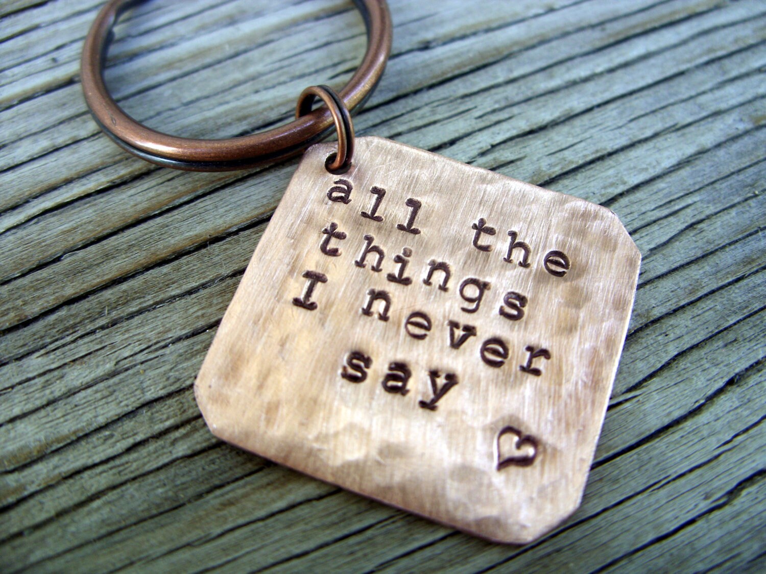 Hand stamped square copper rustic key chain copper square Etsy