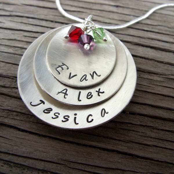 Custom pendant for Jennifer- Triple stacked hand stamped sterling silver and gold filled pendant custom gift for Mom