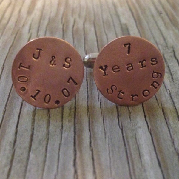Custom Hand stamped copper cuff links 5/8 inch gift for him mens gift 7th anniversary copper gift wedding party Fathers day gift