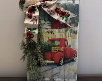 Red Truck Wood Christmas Sign