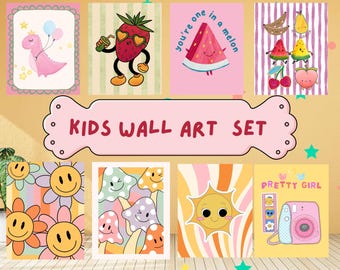 Láminas decorativas coloridas para pared infantil / Decoración estilo boho para cuarto de juegos infantil (Descarga digital)