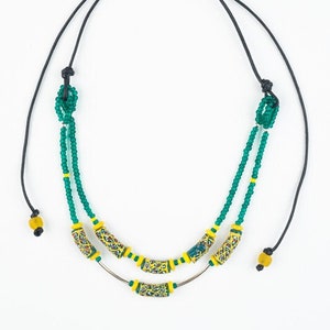 Double-stranded recycled glass and sterling necklace afbeelding 1