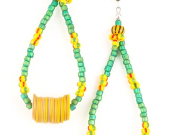 Green and Yellow Vinyl Hoop Earrings- Recycled materials