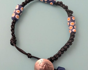 Handmade  African Recycled Glass Bead Bracelet| UNISEX Leather Macrame Accessory