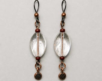 Quartz Crystal & Copper Dangle Earrings | Handmade Boho Jewelry | Minimalist Gift for Her