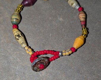 African Recycled Paper Bracelet, Colorful Upcycled Afrocentric Accessory, Handmade Bead Accessory, Unisex Gift