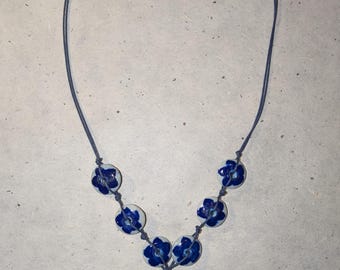 Blue Recycled Glass "Y" Necklace,  Hand Knotted Krobo Beads, Artisan Glass Jewelry Gift for Her
