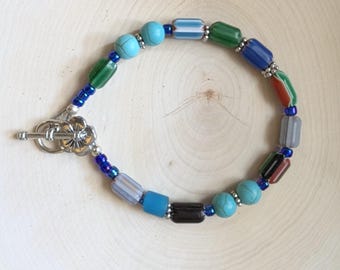 Handcrafted Venetian Glass Beaded Bracelet, Bohemian Style