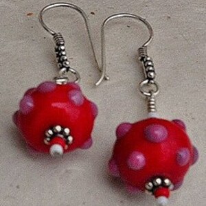 Red Bumpy Lampworked earrings image 2