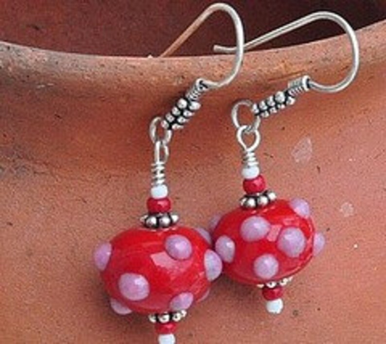 Red Bumpy Lampworked earrings image 1
