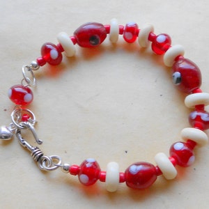 Red Glass and Lampwork Bead Bracelet image 1