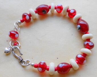 Pulsera de cuentas de vidrio rojo y murano