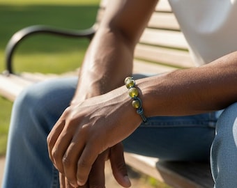 Boho Unisex Leather Beaded Bracelet|Minimalist Macrame and Krobo Bead Accessory|Handmade Ghana Recycled Glass