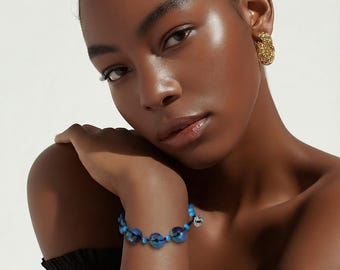 Handcrafted Recycled Glass Donut Bracelet| Green and Blue Krobo Accessory| Various Options