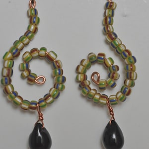 Green melon bead and Fulani wedding bead earrings