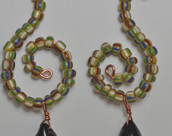 Green melon bead and Fulani wedding bead earrings