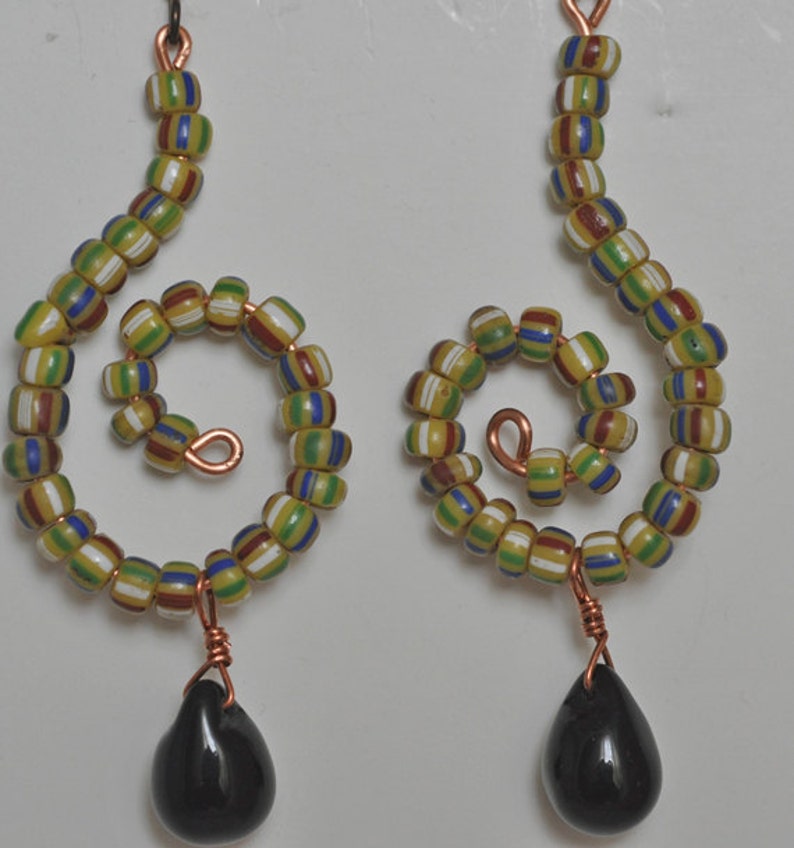 Green melon bead and Fulani wedding bead earrings image 1