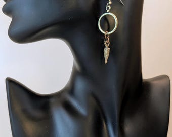 African Antiqued Bronze Dangle Earrings, Mixed Metal with Brass Circles ,  Minimalist Baule-Inspired Jewelry with West African Charms