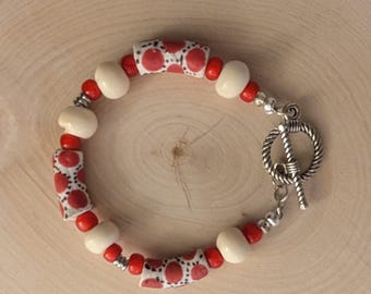Handmade Red and White Krobo Bone Bracelet