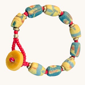 African Trade Bead Bracelet – Recycled Glass Krobo Beads with Button Loop Closure | Handmade Beaded Bracelet | Unisex Artisan Jewelry