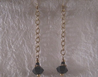 Black Gemstone and Gold Chain Earrings