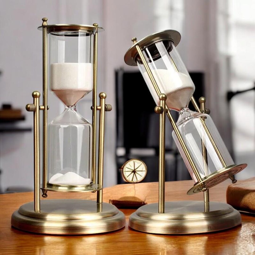 Luxury Rotating Hourglass Timer – Elegant Brass & Glass Sand Clock, 15 ...