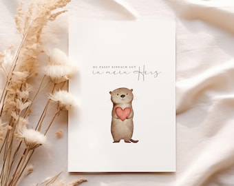 Postcard A6 Watercolor Appreciation Otter You simply fit well into my heart