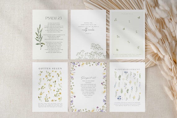 Postkarten Set Christlich Bibelvers Aquarell Blumen Floral Psalm 23 6 Stück