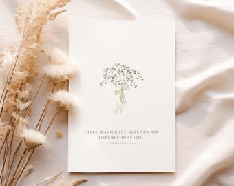 Hochzeit Karte Bibelvers Liebe Korinther Aquarell Blumenstrauß Kalligrafie